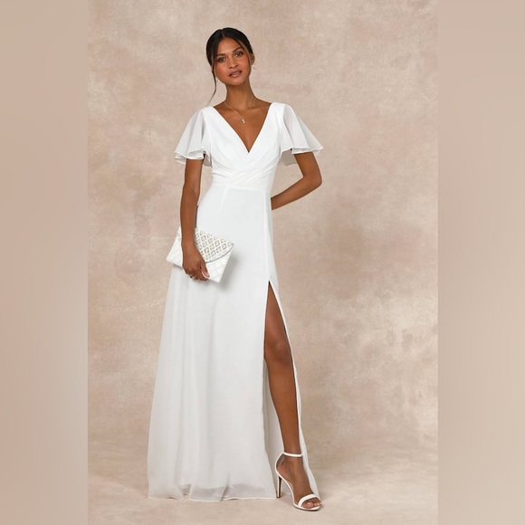 Lulus Dresses & Skirts - Lulus-Beautiful Perfection White Flutter Sleeve Embroidered Maxi Dress (XL)